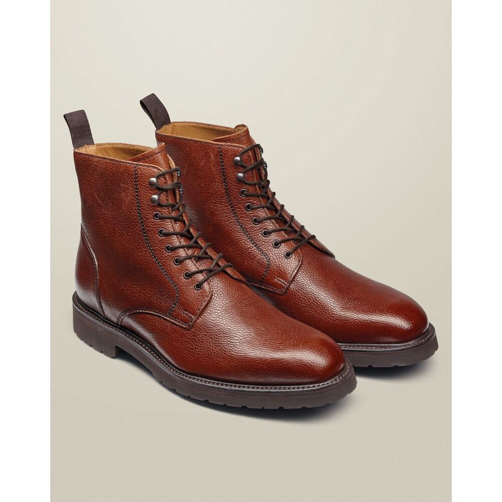 HUGO Lenner Men's Leather Lace Up Boot Mocha Brown Size 13 New With Tags